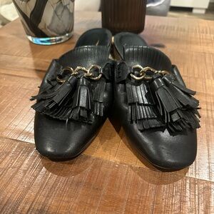 Tod's Black Leather Tassel Mules